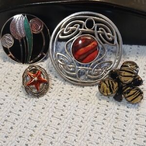 Set of Decorative Brooches, A Pin And An Adjustable Ring.